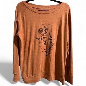 Boho Rust Orange Mineral Wash Lightweight Long Sleeve Pullover- Size Medium